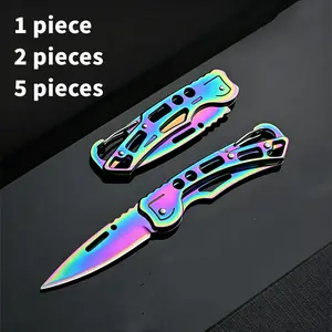 Colorful Titanium Edc Folding Knife, Stainless Steel Sharp Blade, Keychain Portable Outdoor Camping Tool, Compact Survival Knife, Camping Portable Knives, Survival Tools