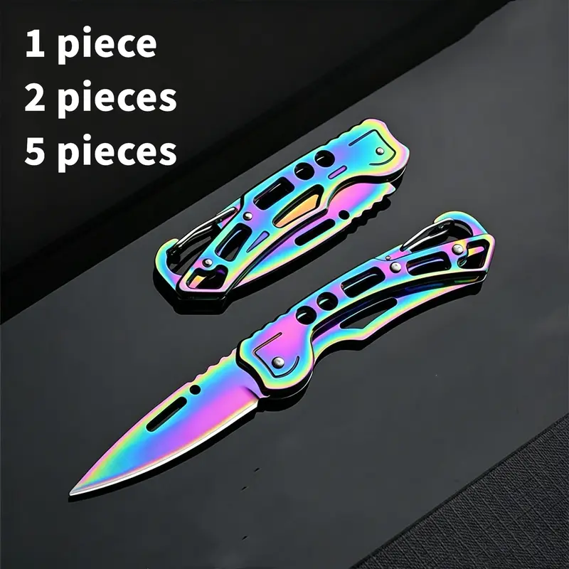Colorful Titanium Edc Folding Knife, Stainless Steel Sharp Blade, Keychain Portable Outdoor Camping Tool, Compact Survival Knife, Survival Tools, Portable Folded Knives