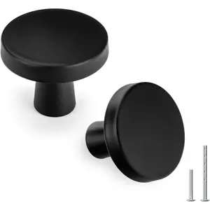 5 Pack Matte Black Round Cabinet Knobs Modern Kitchen Hardware Pulls for Dresser Drawer Closet Bifold Cabinets, 1.27 Inch