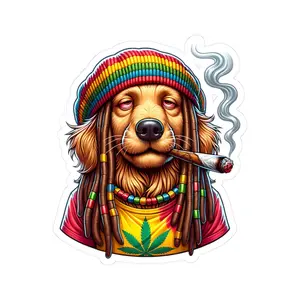 ColorFlow | Rasta Golden Retriever Weed Dog Glossy Vinyl Sticker | Kiss Cut or Die Cut | Waterproof Cannabis Reggae Decal for Cars Laptops