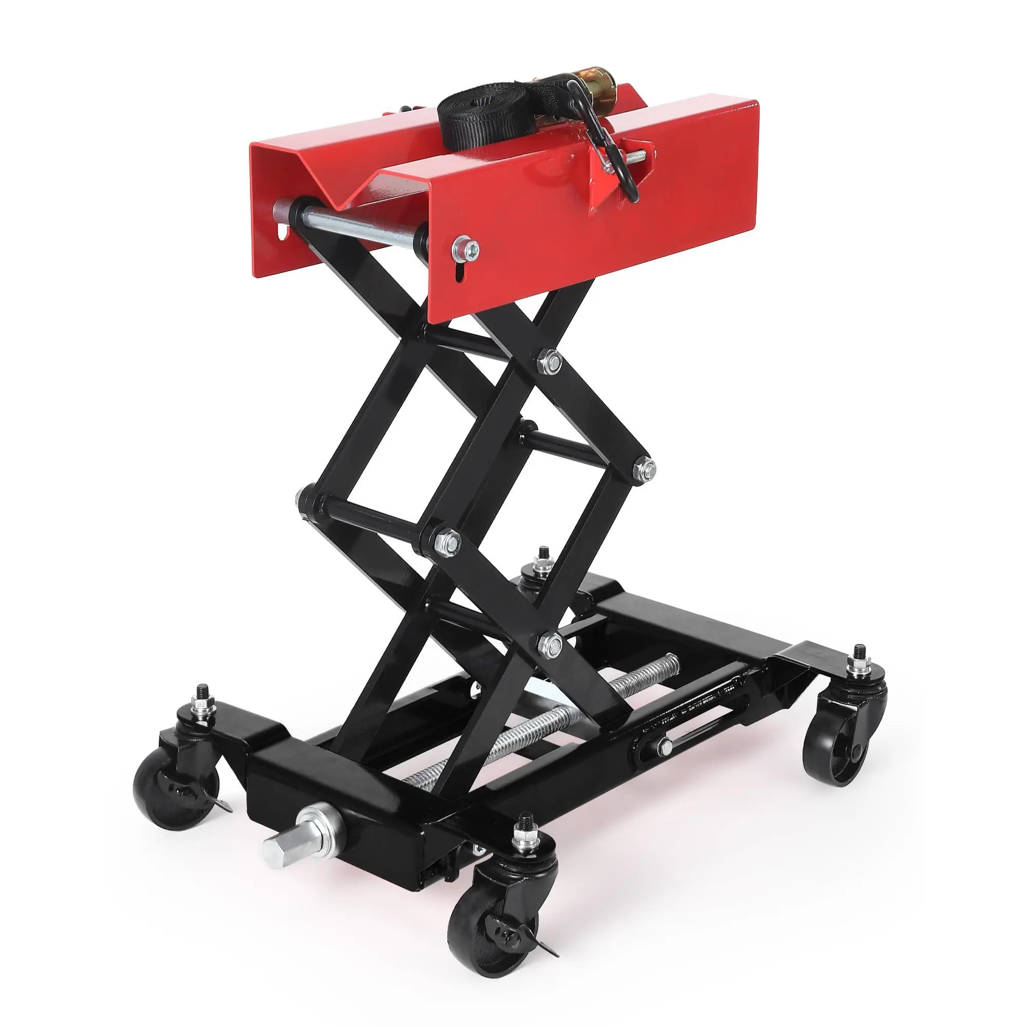 Garvee 450 LBS Low Profile Transmission Jack, Adjustable Floor Jack with Safety Strap, Heavy Duty Automotive Repair Tools with 4 Wheels, for Garage, Repair Shop, Black