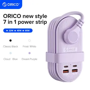 ORICO Upgraded 7-in-1 Travel Power Strip,2 Outlets & 4 USB Ports (2TYPE-C+2USB-A), 65W Fast Charging, Compact for Cruise, Hotel, Dorm, and Travel Essentials- TK with