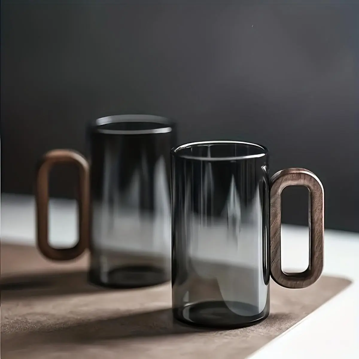 2/4/6 PCS Borosilicate Glass Tea Cup Set with wooden handle, refined Aesthetic Transparent glass cups for kitchen essentials and glass drinkware intent, used for daily tea brewing, home hosting, and cozy living room tea serving scenes Stylish Drinkware