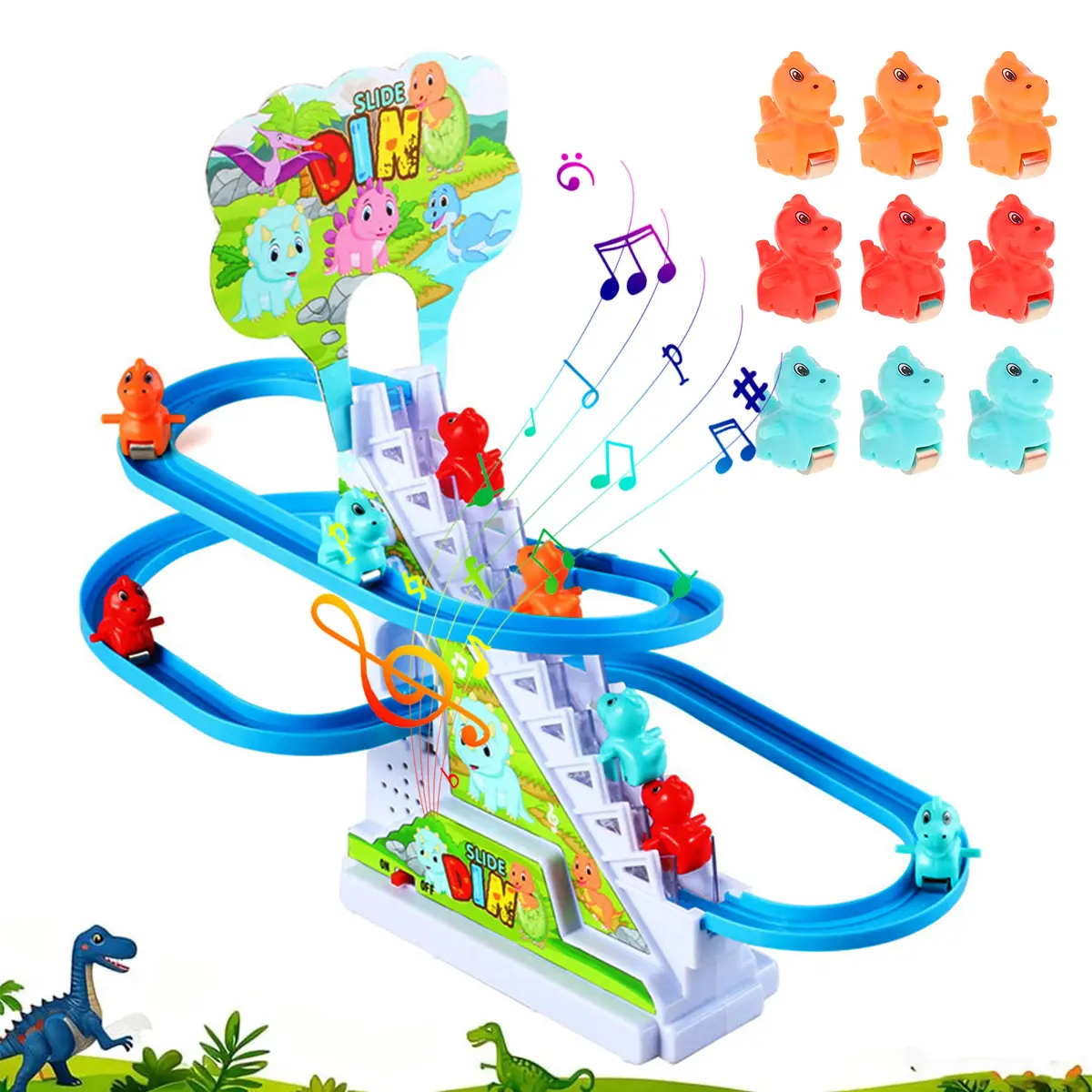 Electric Dinosaur-Shaped Roller Coaster Toy Set for Kids - ABS Plastic Interactive Track Blocks, Small Climbing Dinosaur, Musical LED Flashing Lights, Birthday-Ready Play Gift with Hours of Racing Fun
