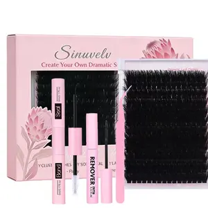 Thick Lash Clusters Kit 16-25mm Fluffy Lash Clusters 300D High-Density Mega Volume DIY Cluster Eyelash Extensions kit with lash bond+seal+remover+tweezers