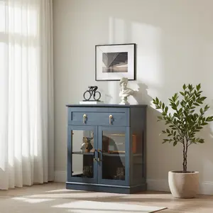 31.5'' Small Accent Buffet Cabinet with Storage, Sideboard with Two Glass Doors & a Drawer, Small Coffee Bar Cabinet with Adjustable Shelf for Kitchen & Entryway