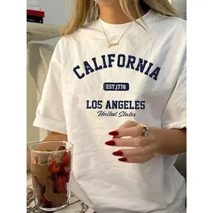 Women California Los Angeles Graphic Tee Soft Breathable Casual Crew Neck T-Shirt Vintage Print Spring Summer Outfit Casual Wear Elegant Casualwear Machine Washable