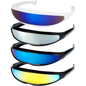 4 Pairs Futuristic Narrow Cyclops Sunglasses Robot Space Costume Color Mirrored Lens