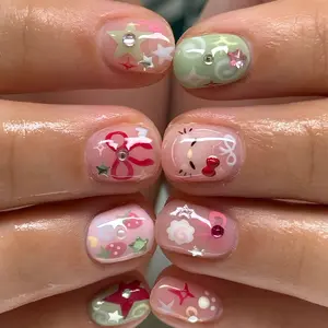 Cute Coquette Kawaii Nails, Short Gel Nail Art Inspo with 3D Charms & Pastel Designs Press On Nails