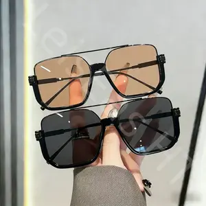 2-Pack Oversized Square Double Bridge Sunglasses, Fashion Y2K American Retro VersatileCasual Sun Glasses, UV Lightweight & space-savingProtection Aviator Shades