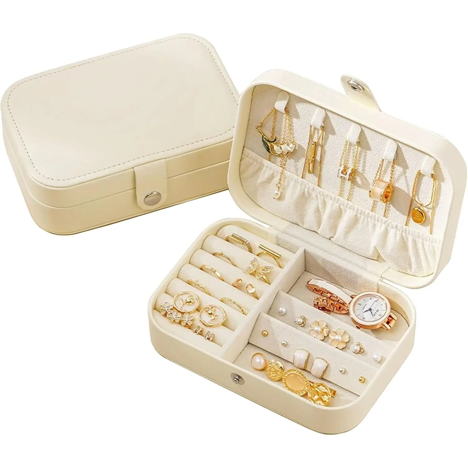 Travel  Box, Travel Case, Small  Box,2 Layer Travel Jewlery Case, PU Leather Mini Portable Jewerly Storage Display Holder for Earrings, Ring, Necklaces, Bracelets