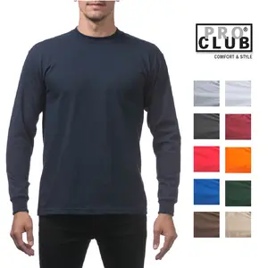 PROCLUB Men's Heavyweight Long Sleeve T Shirts PRO CLUB Casual Long Sleeves T Shirt Cotton Tee Plain Cotton Hip Hop Harem Big Tall (S to 5XLT)