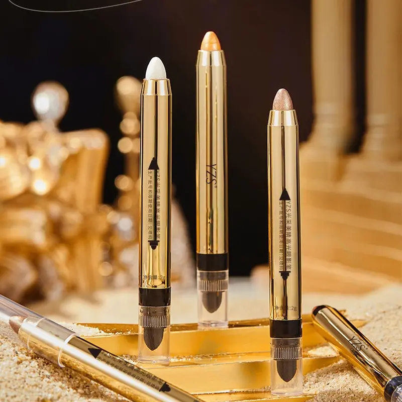 Bright Beauty Highlight Eyeliner Pen Pearlescent Thin and Glittering Outline Enhancement Eye Shadow Stick Highlight Double-Headed Lasting Eye Shadow Stick Eyeshadow Makeup 01# Highlighted White Cosmetic