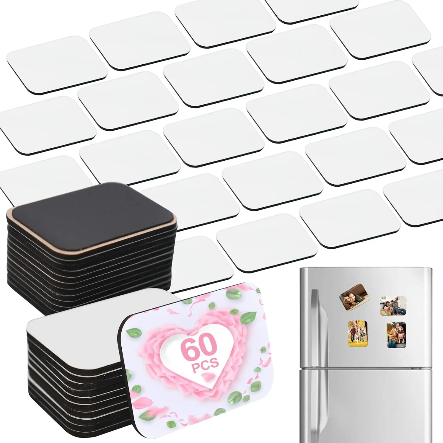 120 Pcs 2.8 x 2 Inch Thick Sublimation Blank Refrigerator Magnets Blanks Sublimation Magnet with 60 Pcs Fridge Magnets,60 Pcs Larger Square Blanks for Kitchen Microwave Oven Office