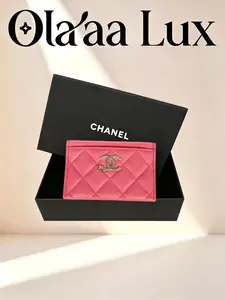 Pre-owned CHANEL Pink Star‑Crystal Card Holder Wallet