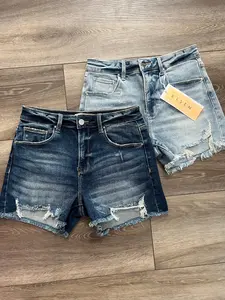Risen ‘Hot Mom’ High-Rise Distressed Denim Shorts