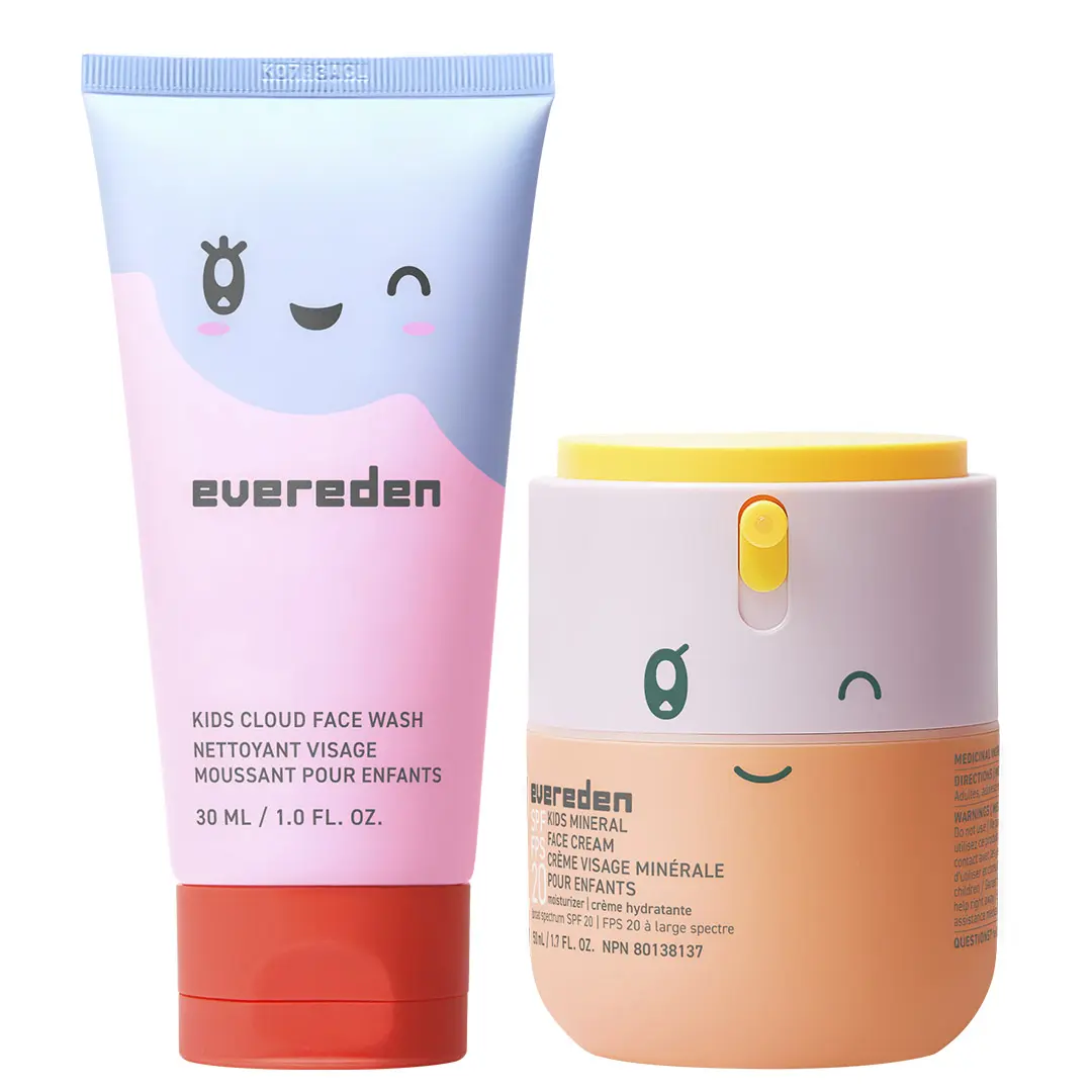 Evereden Kids Healthy Morning Duo | Face Wash + SPF Moisturizer | Free Pink Headband | Dermatologist-Tested | Ages 3+