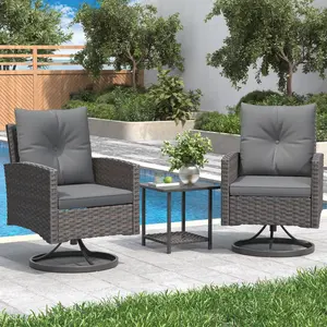 3-Piece 360° Swivel Rocker Patio Set - Includes 2 PE Rattan Rocking Chairs, Coffee Table & Cushions - Perfect for Backyard, Balcony, and Patio - Available in Beige, Gray, Red, and Blue