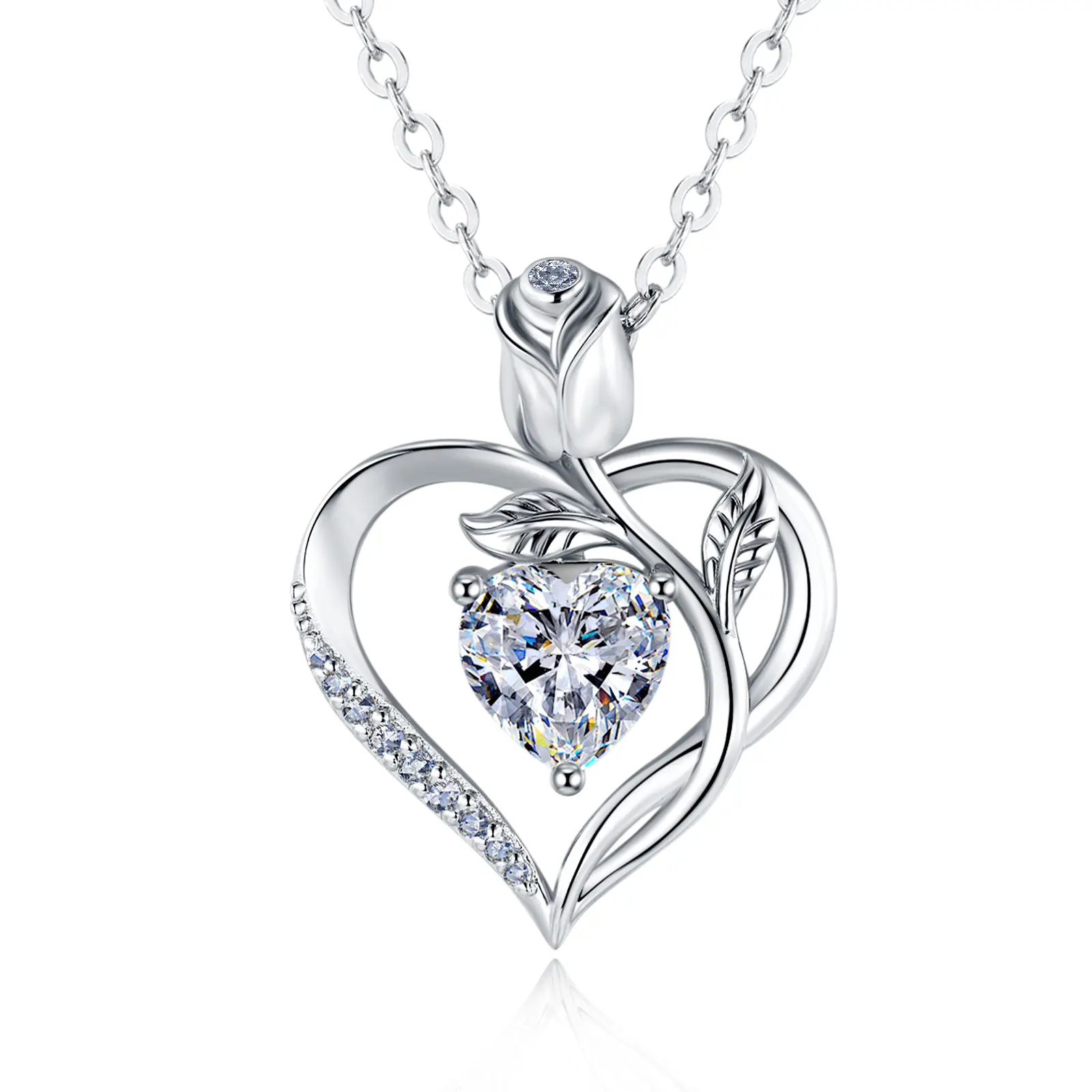 1.2CT Rose Heart Birthstone Necklace for Her, D Color VVS1 Moissanite, Lab-Grown Sapphire Ruby Emerald, S925 Sterling Silver, 18K Rose & White Gold Plated, Ideal Gift for Mom, Wife, Girlfriend
