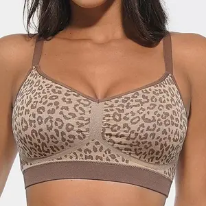 FeelinGirl Leopard Wireless Bra Adjustable Straps Comfort up to 42DDD Seamless Knitting Soft Elastic Support Daily Comfort TiktokShopBlackFriday