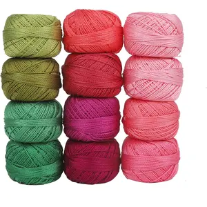 Size 8 Double Mercerized Egyptian Long Staple Cotton Pearl Thread 12 Gradient Colors per Box 5 Grams Ball Rainbow Color Embroidery Thread for Crochet Cross Stitch Hand Embroidery (12T)