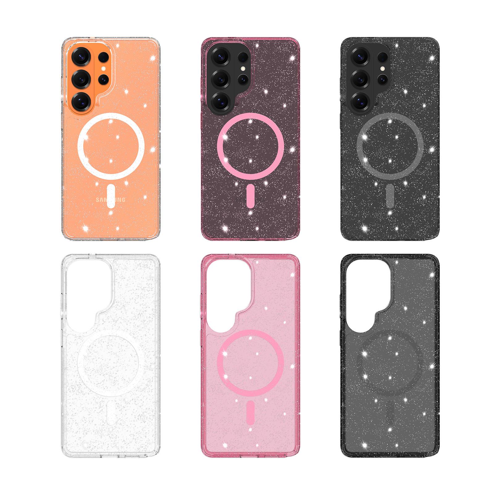 Clear Glitter Magnetic Case for Samsung Galaxy S25 & S26 series, Slim Transparent Shockproof Bling Cover