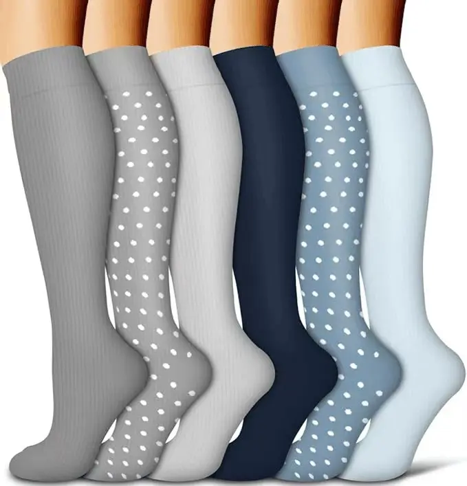 MhzyCaus 6 Pairs Compression Socks for Women Calf-Length Breathable Moisture-Wicking Support Soft Comfortable Compression Socks for Running Fitness Travel Work Daily Wear unisex