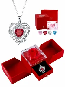 Rose Heart Forever Mom Original heart-shaped rose pendant, premium and versatile necklace, Gemstone Necklace. Paired with a surprise double-door preserved rose jewelry gift box. Ideal gift for birthdays, Mother's Day and Valentine's Day