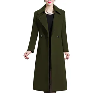 Women's Winter Wool Coats Warm Double-breasted Notched Lapel Jackets Midi Long Peacoat Long Sleeve Pea Coats