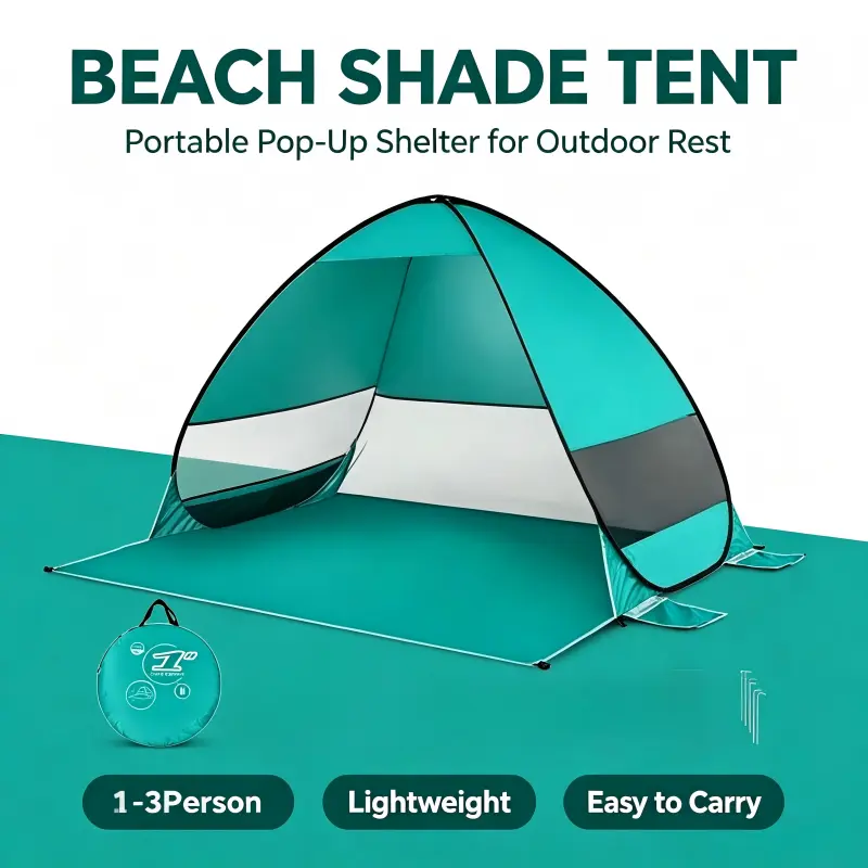 Large Pop-Up Fold Out Shelter for 1-3 People, Foldable Polyester Sunshade for Camping with UPF 50+ UV Protection, Extended Floor & Mesh Windows
