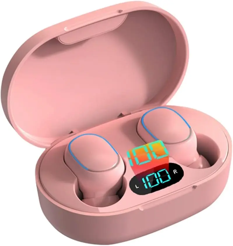 edealz Waterproof Bluetooth 5.0 Earbuds with Microphone Touch Controls Noise Cancelling 3D Stereo Bass Smart LCD Charging Case Pink