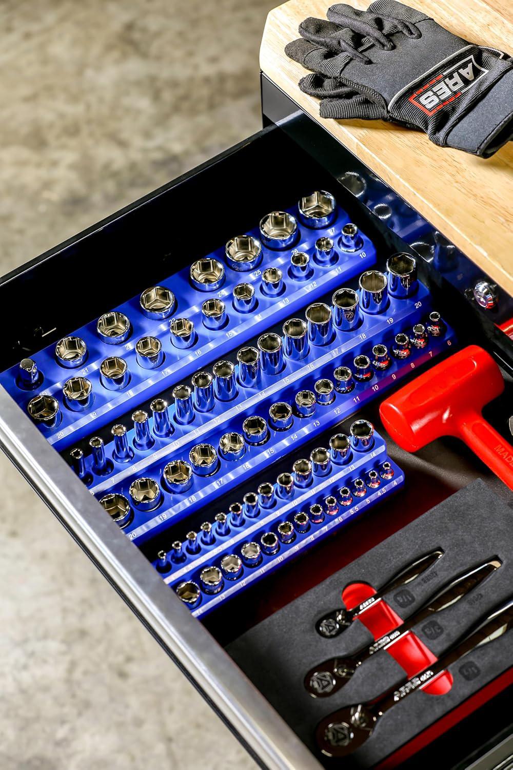 Magnetic Socket Organizer Set, Various specifications, 1/2-inch, 3/8-inch, 1/4-inch Drive, Holds 143 SAE&Metric Sockets, Red & Blue, Professional Quality Tools Organizer Hardware Heavy Duty #TikTokShopBlackFriday