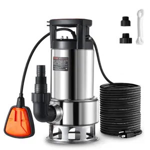 fathersdaygift VEVOR 1HP Sump Pump, 4020GPH, 30FT Lift Stainless Steel Submersible Sludge Pump with 26FT Power Cord Automatic ON/OFF Float Switch, Drain Clean/Dirty Water for Basement Flood Pool Pond Garden Hot Tub