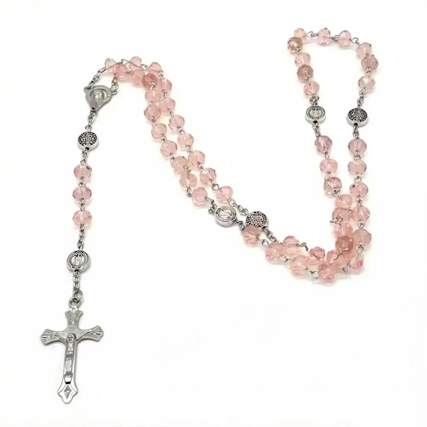 Crystal Beaded Rosary Necklace Cross Pendant Catholic Religious Long Chain Jewelry Unisex Accessory for Baptism Church Daily Wear Birthday Gift, Pendant With Necklace homedecor, Beads