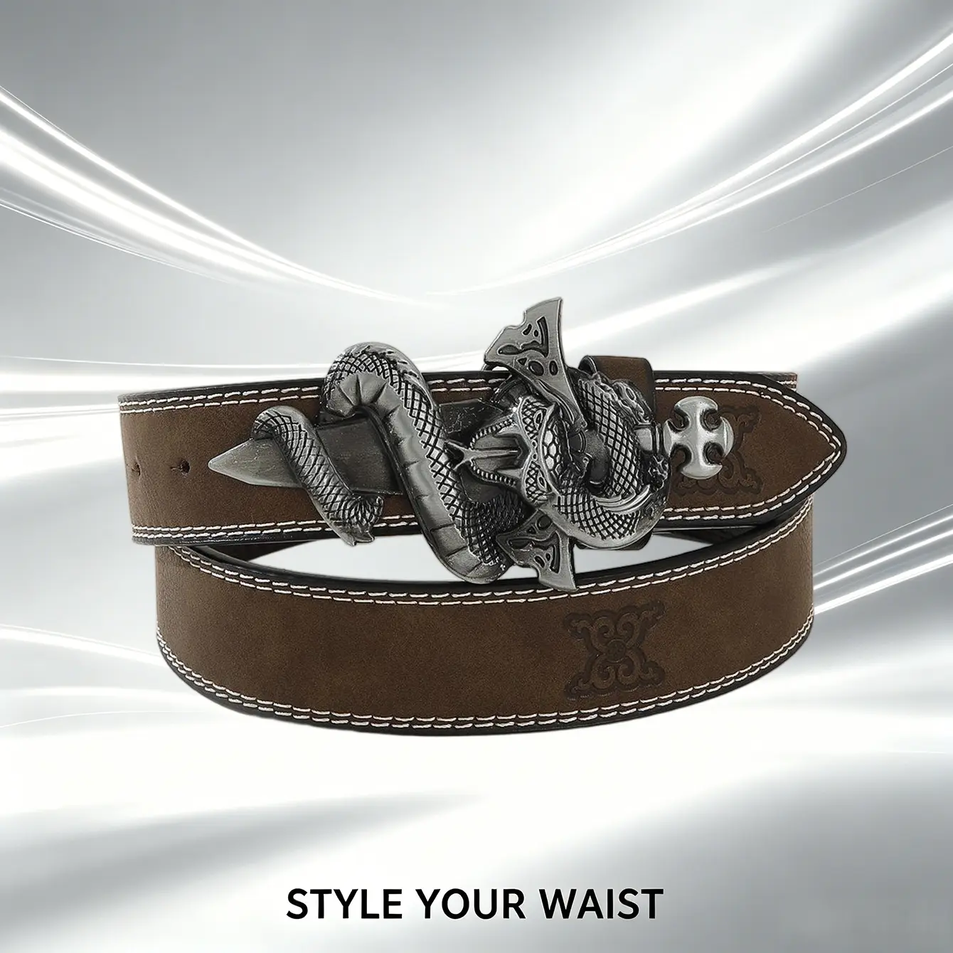 Gothic Snake & Dagger Buckle Leather Belt