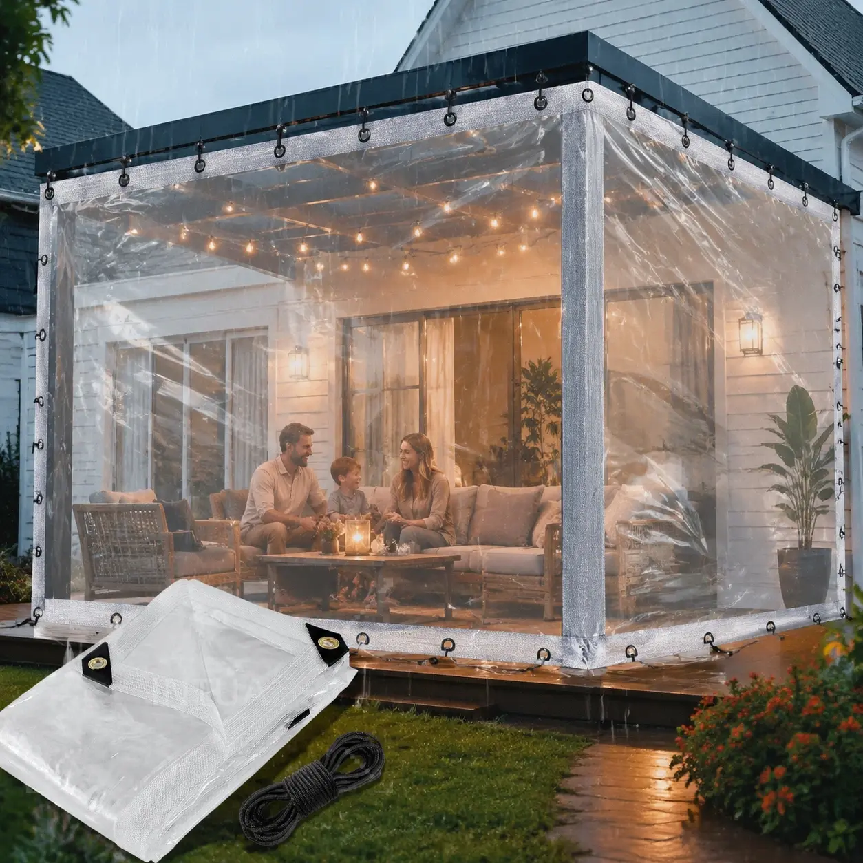 【Must-have】10x13FT Clear Waterproof Tarps with Grommets, Transparent PE Tarps for Outdoors, Ideal for Covering Plant Firewood Piles Patio Furniture Dog or Chicken Coops Garden Greenhouse BBQ Camping, Back to School