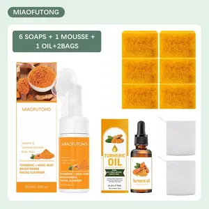 Lemon Kojic Acid Turmeric Skincare Cleansing Set – 3-Piece Set: Cleansing Mousse, Turmeric Soap & Turmeric Essential Oil, for Full Body Cleansing, Skincare & Moisturizing