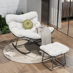 Summervibes Flash sale home items Oversized Outdoor Papasan Rocking Chair with Footrest and Ottoman – Rattan Egg Patio Lounge Chair, Sturdy Metal Frame, Handwoven Wicker, Quick-Dry Cushion, Comfortable and Durable for Balcony, Backyard, Porch, Bedroom,sum