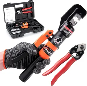 Hydraulic Crimping Tool, Hydraulic Hand Crimper Tool &   Kit | Compatible with 1/16" to 3/16" Stainless Steel  | Includes 9 Dies for 12 AWG to 2/0 Gauge Wires
