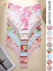 8-Pack Floral Print Women's Triangle Underwear, Seamless Comfortable Breathable Cotton Blend, All-Seasons Casual Fit, Soft Breathable Panties