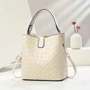 Silver Metallic Bucket Bag – Stunning Woven Crossbody Purse Trendy & Versatile with Adjustable Strap for Everyday Use
