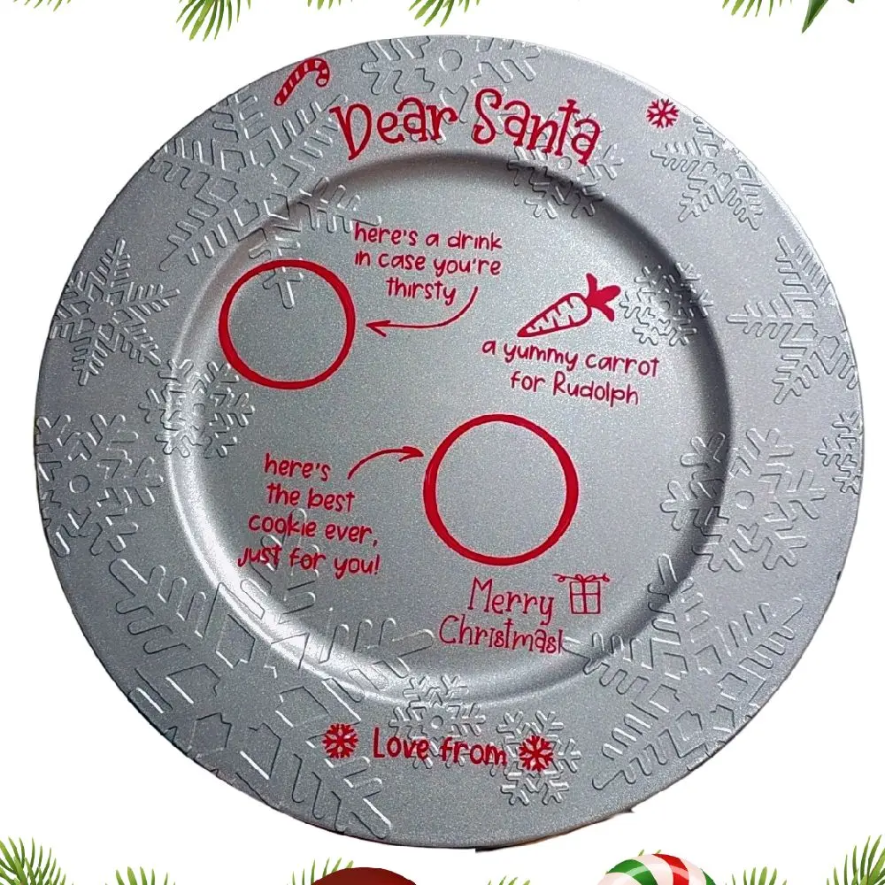Decorative Santa Milk and Cookie Tray with Festive Messages and Snowflake Design for Christmas