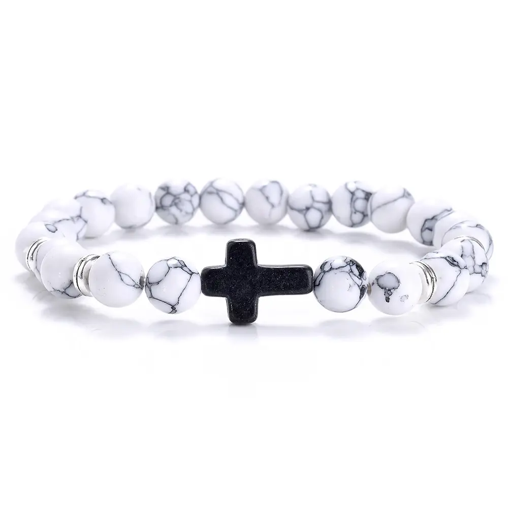 Cross beaded bracelet religious natural 8mm fashionable stretch hand bracelet for woman and man Cross beaded bracelet religious natural 8mm fashionable stretch hand bracelet for woman and man