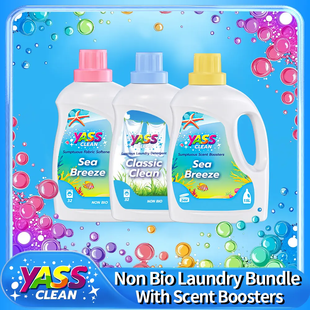 Yass Clean Non Bio Sea Breeze &Cream Coconut Laundry Bundle, 32 Washes 1.5L Concentrated Laundry Detergent, 42 Washes 1.5L Sumptuous Fabric Softener,  1.1KG 1.5L Sumptuous Scent Booster Laundry Beads ,dealsforyou|summerwins|summersale|midyearsale