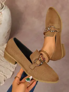 New Large Size 36-43 Retro Classic Style Pointed Toe Loafers, Fashionable All Seasons Women's Shoes, Versatile Mid Heel Casual Footwear, Rubber