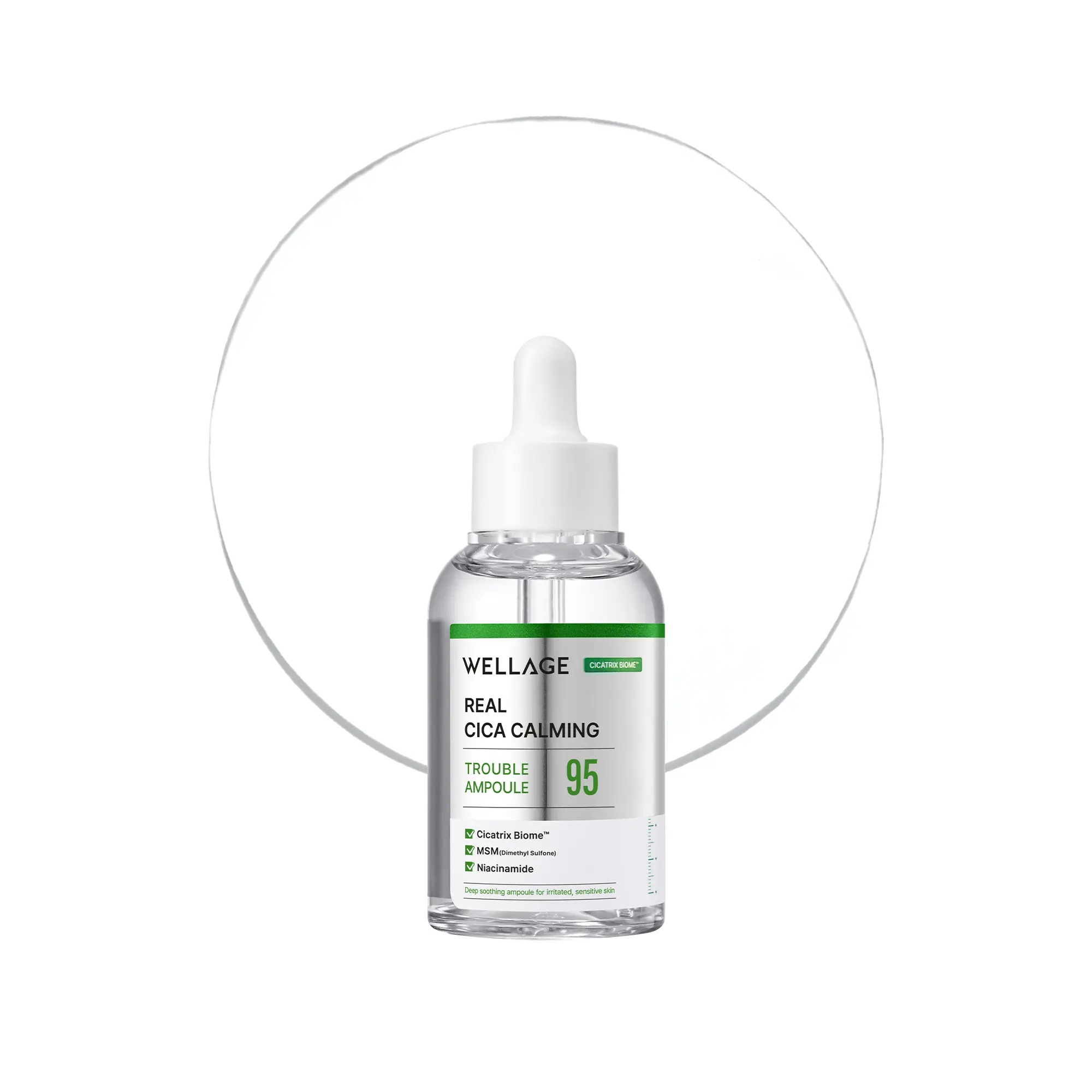 Wellage Real CICA Calming 95 Trouble Ampoule 50ml (1.69 fl.oz) | Madecassoside, Niacinamide, Dimethyl Sulfone, Soothing, Sensitive Skin, Acne Prone Skin, Skin Redness, Korean Skincare