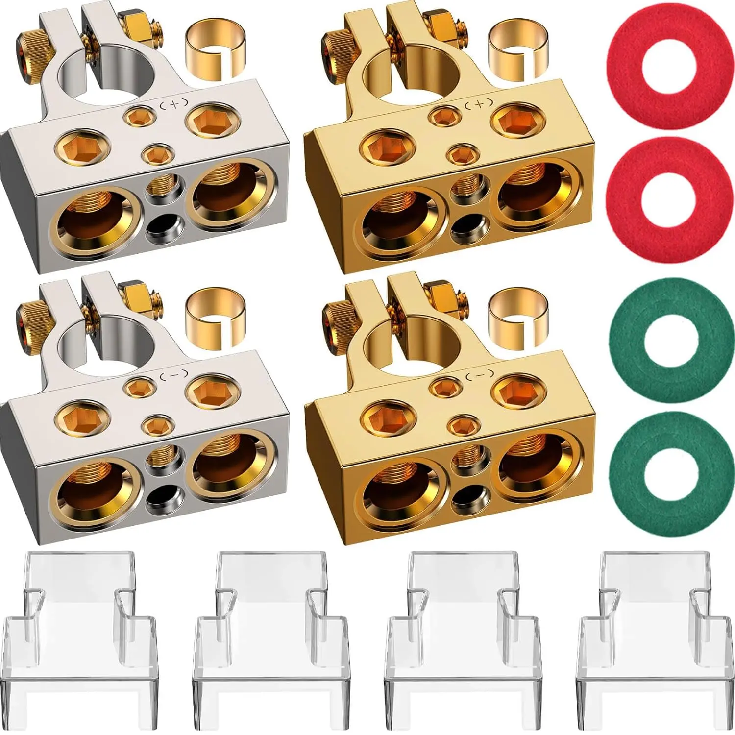 Battery Terminal Connectors, 0/2/4/6/8/10 AWG Battery Terminals, Heavy Duty Car Battery Terminal, Top Post Multiple Marine Superior Connectivity Long Lasting Easy to Install (Beige)