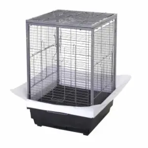 Portable Metal Bird Cage with Detachable Divider & Roller Base, 2-in-1 Travel Aviary for Parakeets Cockatiels Budgies Conures, Removable Tray for Easy Clean, Mobile Pet House with Playground Stand & Perches, Indoor Outdoor Use, Black