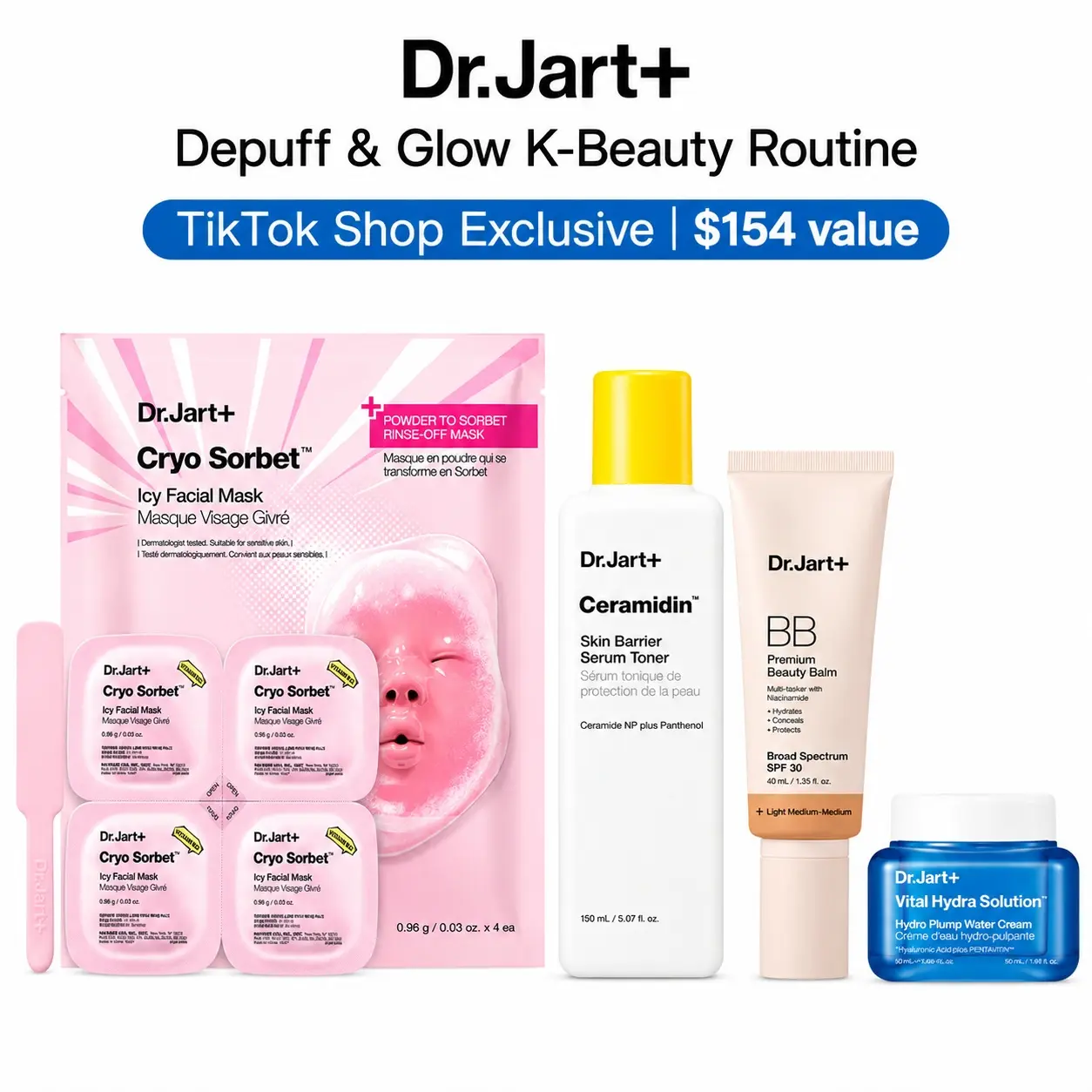 [NEW] [Dr. Jart+] De-Puff & Glow: K-Beauty Routine, BB Cream, Tinted Moisturizer, SPF30, Jelly Glass Glow Skin, Face Mask, Non-Acnegenic, Dermatologist-Tested, Glow, Hyaluronic Acid, Plumps Skin, Jelly Glass Glow, Smooth Skin, Sensitive Skin Safe,
