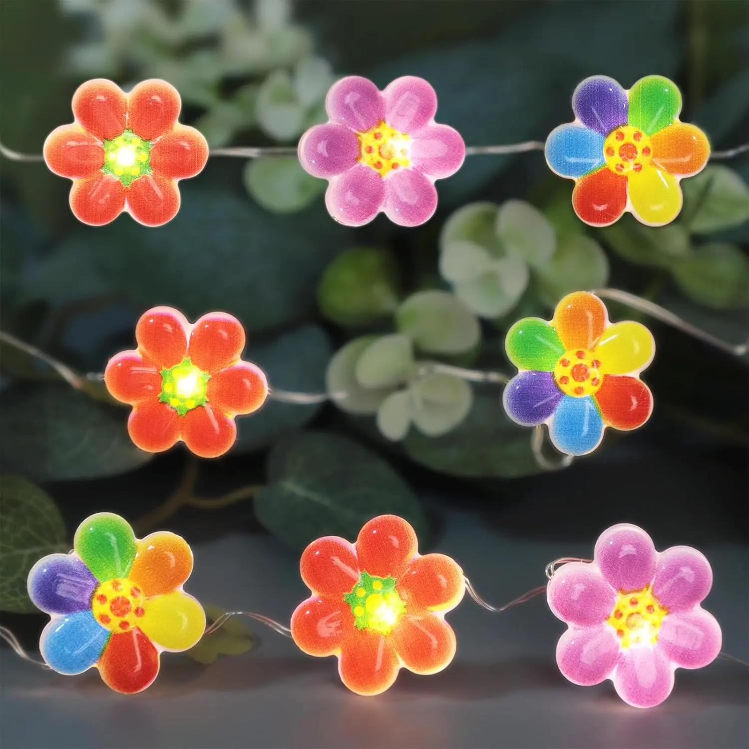 Colorful Flower String Lights 10FT 30LEDs USB & Battery Powered Cute Rainbow Floral Fairy Twinkle Lights with Remote Timer Decorative for Bedroom, Dorm, Girls Room & Christmas Home Decor